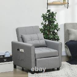 Chaise-lit escamotable HOMCOM, fauteuil-lit avec oreiller, poches latérales, gris clair