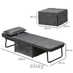 Chaise-lit pliante HOMCOM avec oreiller et poches latérales, gris anthracite
