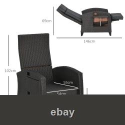 Chaise longue d'extérieur avec coussin, chaise longue inclinable en rotin synthétique