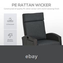 Chaise longue d'extérieur avec coussin, chaise longue inclinable en rotin synthétique