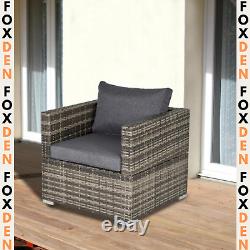 Chaise longue en rotin monoplace avec coussins rembourrés, fauteuil en osier PE gris foncé