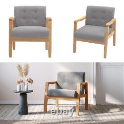 Chaise moderne en bois massif avec coussin épais en tissu de lin gris
