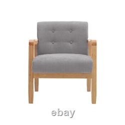 Chaise moderne en bois massif avec coussin épais en tissu de lin gris