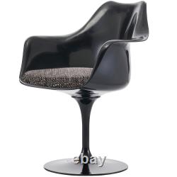Chaise pivotante noire en plastique pour salle à manger / fauteuil d'appoint avec accoudoirs et coussins de différentes couleurs
