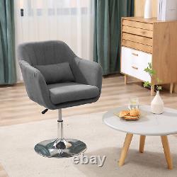 Chaise pivotante rétro élégante en lin avec cadre en acier, coussin et siège large de couleur gris foncé