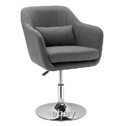 Chaise pivotante rétro élégante en lin avec cadre en acier, coussin et siège large de couleur gris foncé