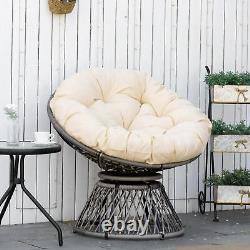 Chaise ronde d'extérieur en rotin papasan Moon Bowl avec rembourrage et pivotant à 360° Outsunny