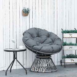 Chaise style saucer en rotin avec coussin rembourré pour jardin, patio, salon, siège pivotant, gris