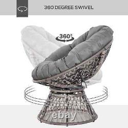 Chaise style saucer en rotin avec coussin rembourré pour jardin, patio, salon, siège pivotant, gris