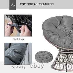 Chaise style saucer en rotin avec coussin rembourré pour jardin, patio, salon, siège pivotant, gris