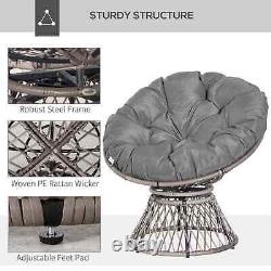 Chaise style saucer en rotin avec coussin rembourré pour jardin, patio, salon, siège pivotant, gris