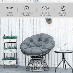 Chaise style saucer en rotin avec coussin rembourré pour jardin, patio, salon, siège pivotant, gris