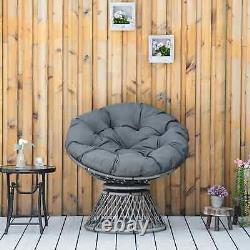 Chaise style saucer en rotin avec coussin rembourré pour jardin, patio, salon, siège pivotant, gris