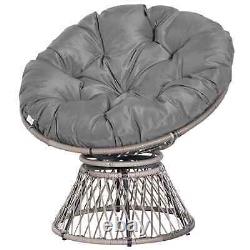 Chaise style saucer en rotin avec coussin rembourré pour jardin, patio, salon, siège pivotant, gris