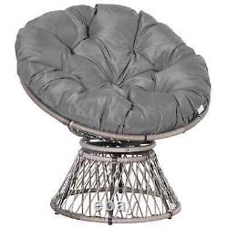 Chaise style saucer en rotin avec coussin rembourré pour jardin, patio, salon, siège pivotant, gris