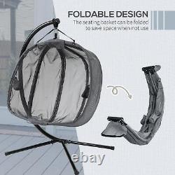 Chaise suspendue double en forme d'œuf gris avec coussin et balançoire pliante hamac pour une utilisation intérieure ou extérieure.