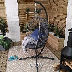 Chaise suspendue en forme d'œuf grise avec support, housse imperméable et coussins