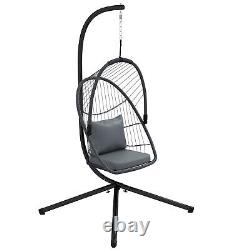 Chaise suspendue en rotin avec coussin, chaise suspendue de patio à rotation à 360°, gris