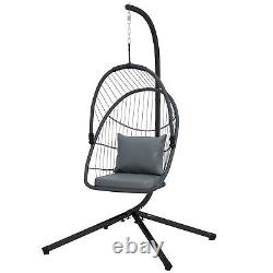 Chaise suspendue en rotin avec coussin, chaise suspendue de patio à rotation à 360°, gris