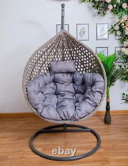 Chaise suspendue en rotin avec support et coussin pour jardin intérieur/extérieur - simple