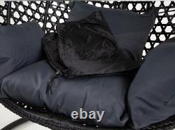 Chaise suspendue en rotin noir de jardin de patio de 105 cm avec coussins gris, avec couverture WithP.