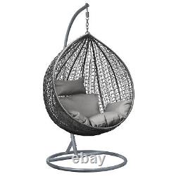Chaise suspendue en rotin pour jardin, balancelle de patio intérieur/extérieur avec coussin gris