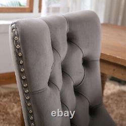 Chaises de salle à manger en velours gris de luxe Ensemble de 1 2 4 6 chaises de cuisine à dos d'aile à heurtoir