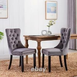 Chaises de salle à manger en velours gris de luxe Ensemble de 1 2 4 6 chaises de cuisine à dos d'aile à heurtoir