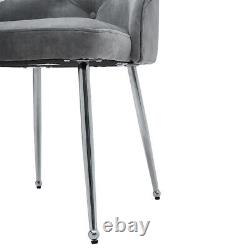 Chaises de salle à manger modernes en velours avec accoudoirs et coussin, pieds en chrome