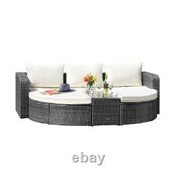 Cinq Section Rattan Daybed Garden Outdoor Patio Furniture Set Table Chair Lounge