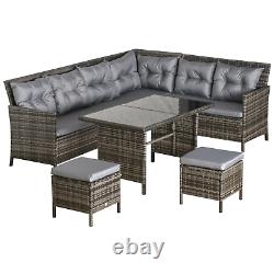 Corner Rattan Patio Furniture Set Grey 7 Seater Sofa Dining Table Garden Extérieur