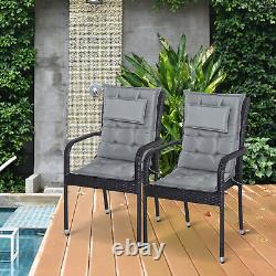 Coussins de chaise de jardin en polyester gris foncé 120x50cm, ensemble de 2, avec liens