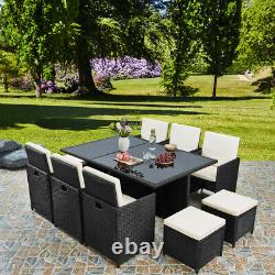 Deluxe 11 Pièce 10 Seater Rattan Cube Dining Table Garden Furniture Patio Set