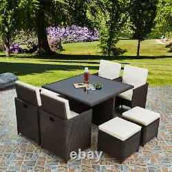 Deluxe 9 Pièce 8 Seater Rattan Cube Dining Table Garden Furniture Patio Set