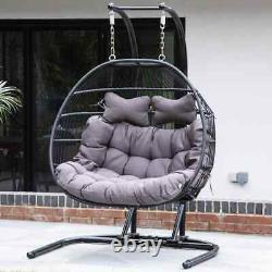 Double Hanging Garden Egg Chair Swinging Rattan With Cushion Both Outoor Indoor  <br/> 
<br/>Chaise d'œuf de jardin suspendue double en rotin avec coussin pour l'extérieur et l'intérieur