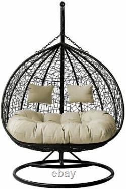 Double Rattan Garden Suspension Egg Chaise Relaxant Patio Swing Hammock 2 Seater