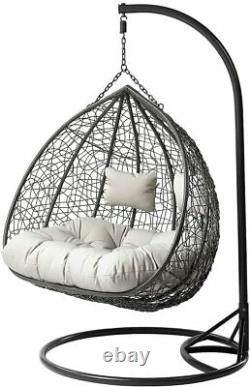 Double Rattan Garden Suspension Egg Chaise Relaxant Patio Swing Hammock 2 Seater