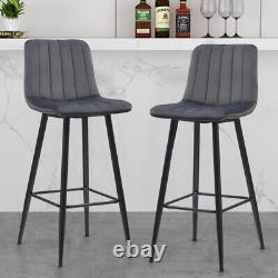 Ensemble de 2 chaises de salle à manger/bar tabourets avec coussin en velours, rembourrage et pieds en métal - Chaise de cuisine