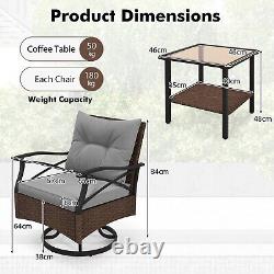 Ensemble de 3 balancelles pivotantes de patio en rotin avec coussins de dossier Costway