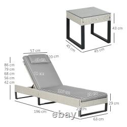 Ensemble de 3 chaises longues en rotin avec coussins, ensemble de chaises longues à 5 niveaux