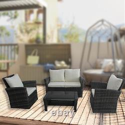 Ensemble de canapé de jardin en rotin 4 pièces avec table, chaises et housse de pluie