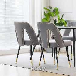 Ensemble de chaises de salle à manger en velours doux gris crème, lot de 2, 4 ou 6, avec pieds en métal - Chaises de cuisine