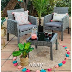 Ensemble de meubles de jardin en rotin avec 2 chaises, une table et un fauteuil de bistro pour patio extérieur