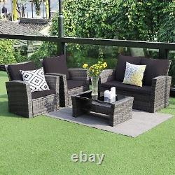 Ensemble de mobilier de jardin en rotin 4 chaises table basse coussins pour patio extérieur