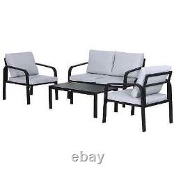 Ensemble de salon d'extérieur avec coussins de jardin, canapé de patio, siège, chaise, table basse, noir/gris.