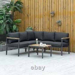 Ensemble de salon extérieur pour jardin, patio, canapé d'angle en forme de L avec coussins, chaise, table à thé gris.