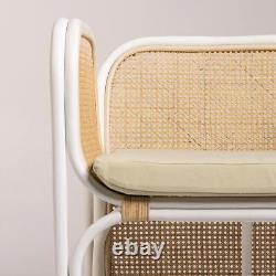 Fauteuil Bermuda en rotin blanc, chaise courbée cadre en rotin bohémien avec coussin gris
