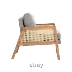 Fauteuil à accoudoirs rembourré en rotin, cadre en bois, siège rembourré, fauteuil d'appoint, canapé de salon.