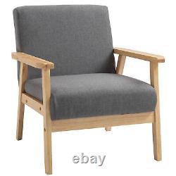 Fauteuil en lin gris 64cmx70cmx72cm Chaise d'appoint en bois de pin avec coussins épais couvre