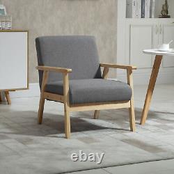 Fauteuil en lin gris 64cmx70cmx72cm Chaise d'appoint en bois de pin avec coussins épais couvre